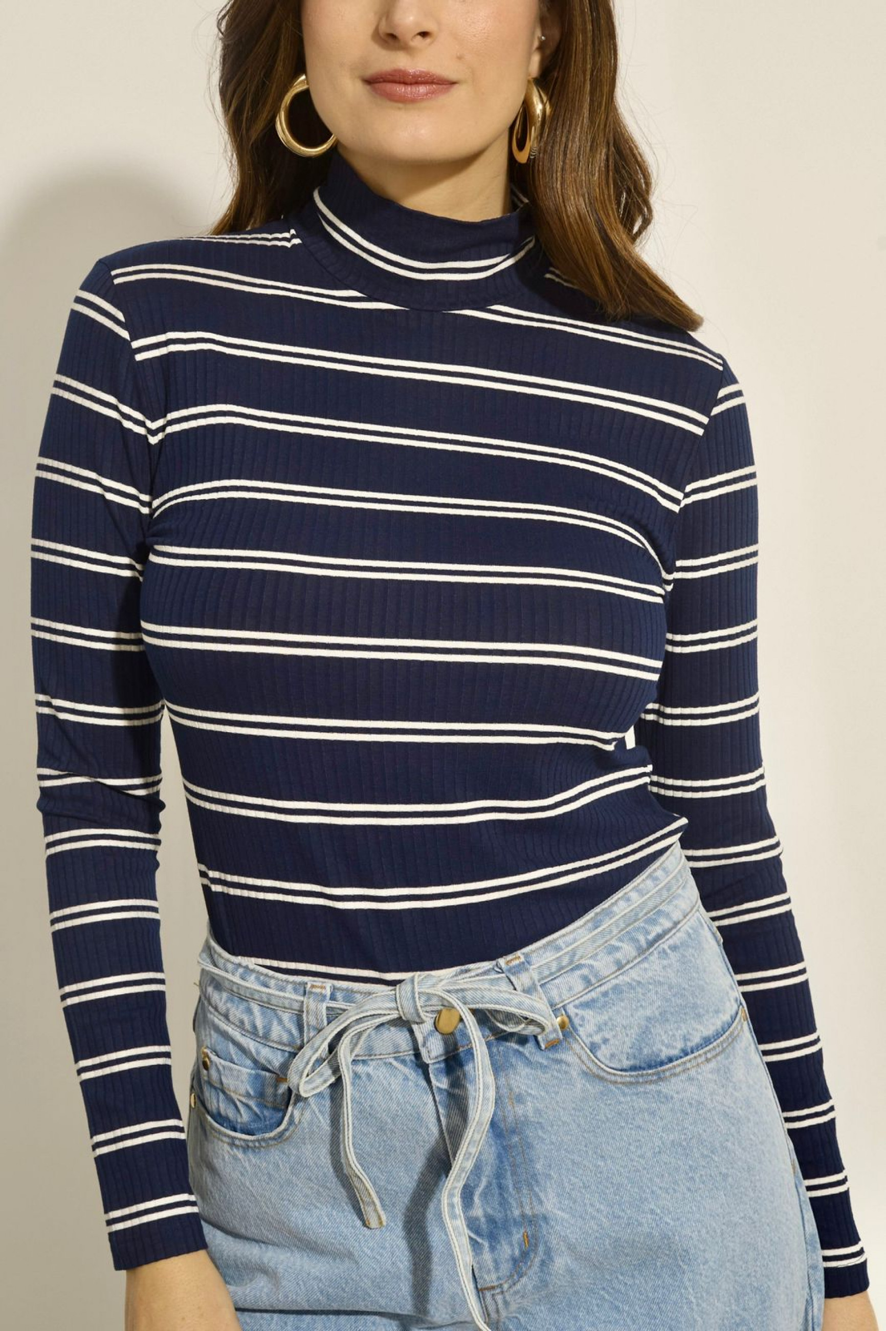 Blusa Básica Gola Alta York Marinho