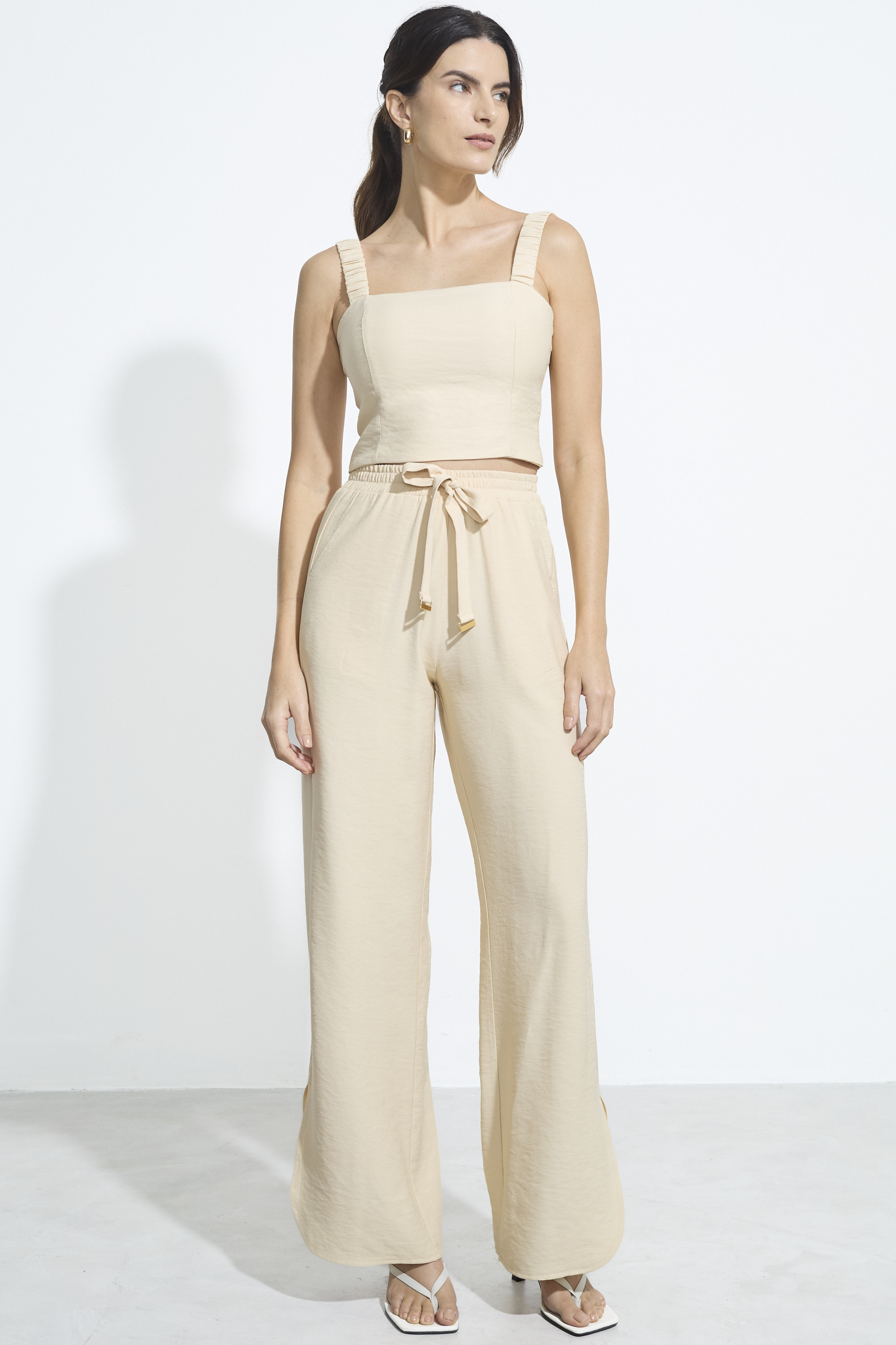 Calça Reta Amarração Cami Chamomile