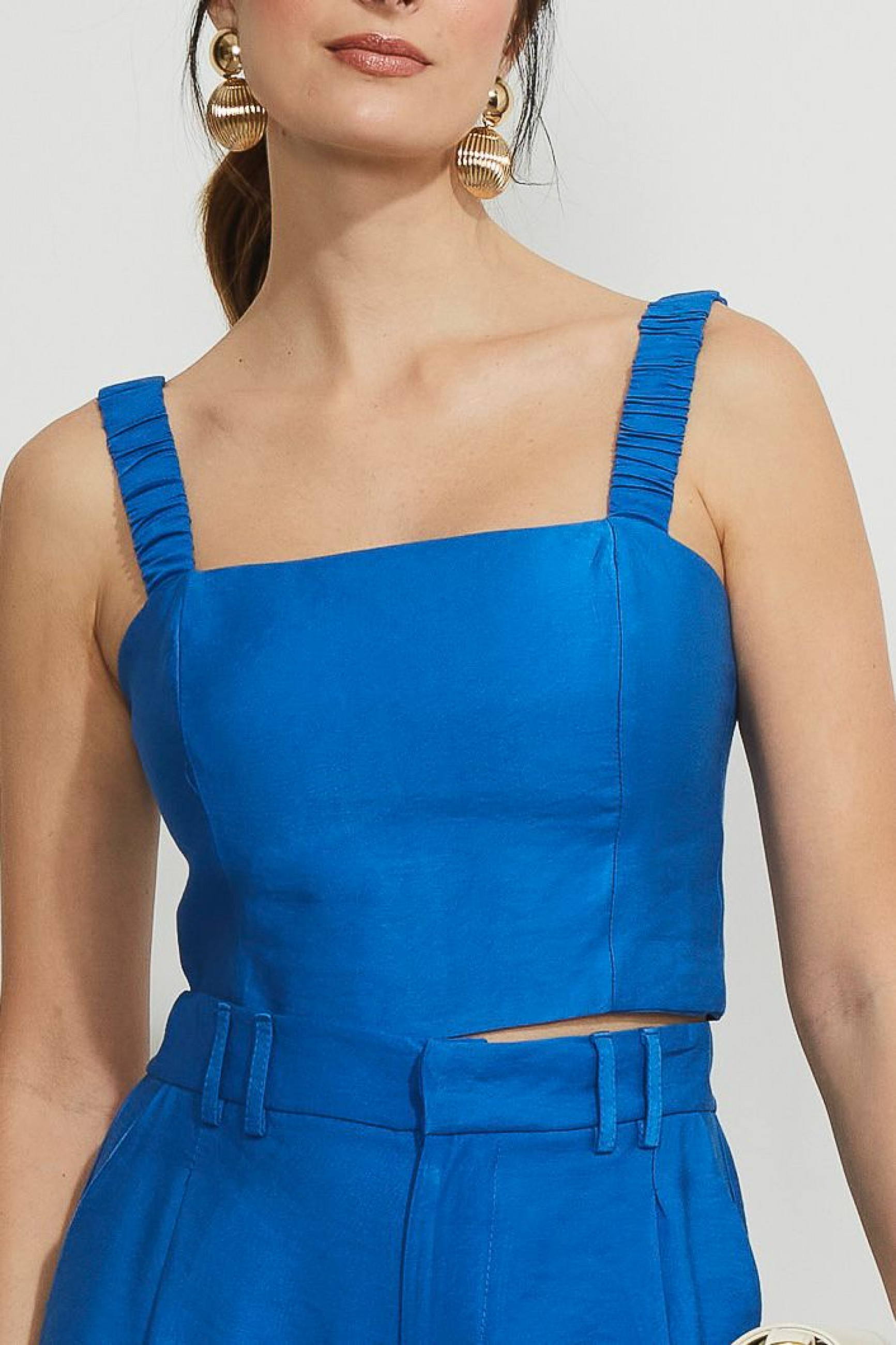 Top Cropped Alfaiataria Orbe Azul Cobalto
