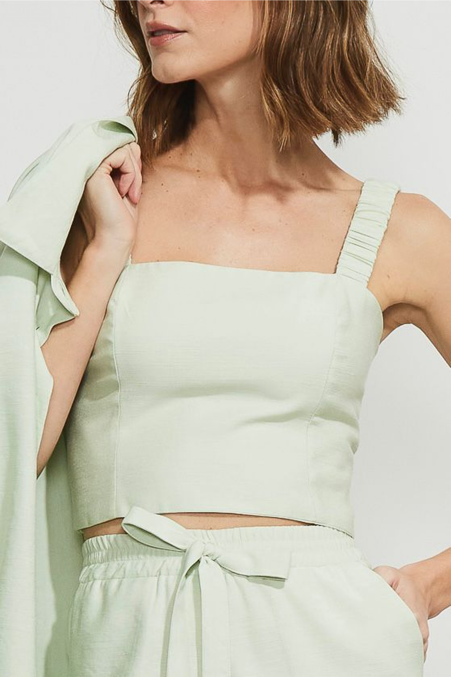 Top Cropped Alfaiataria Orbe Verde Bebe