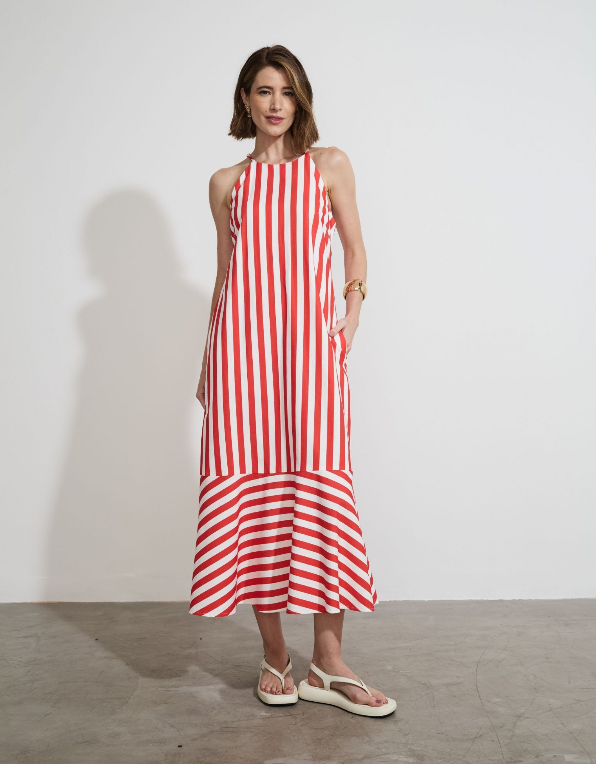 Vestido Longo Listras Bella Vermelho