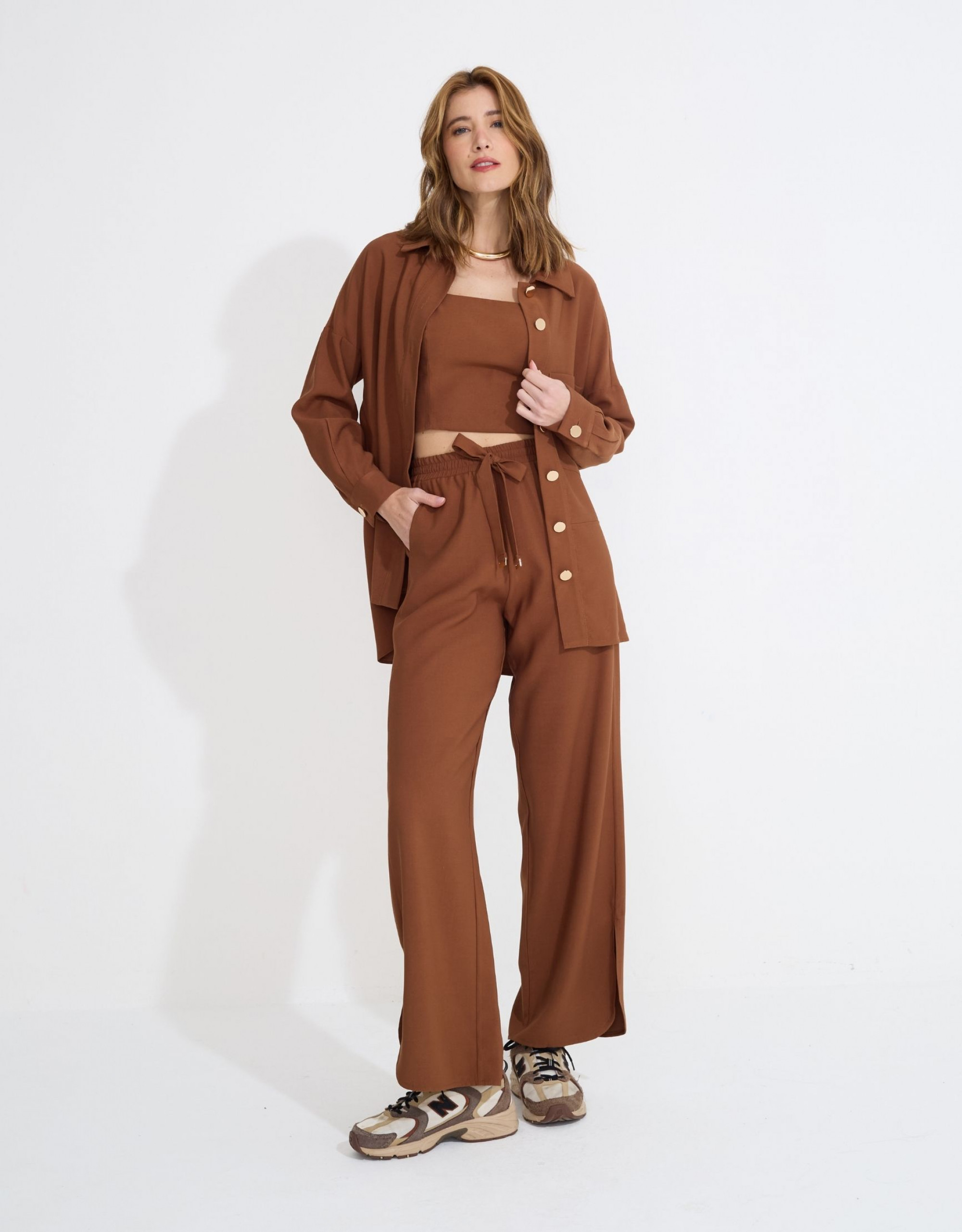 Calça Reta Amarração Cami Chocolate Suíço