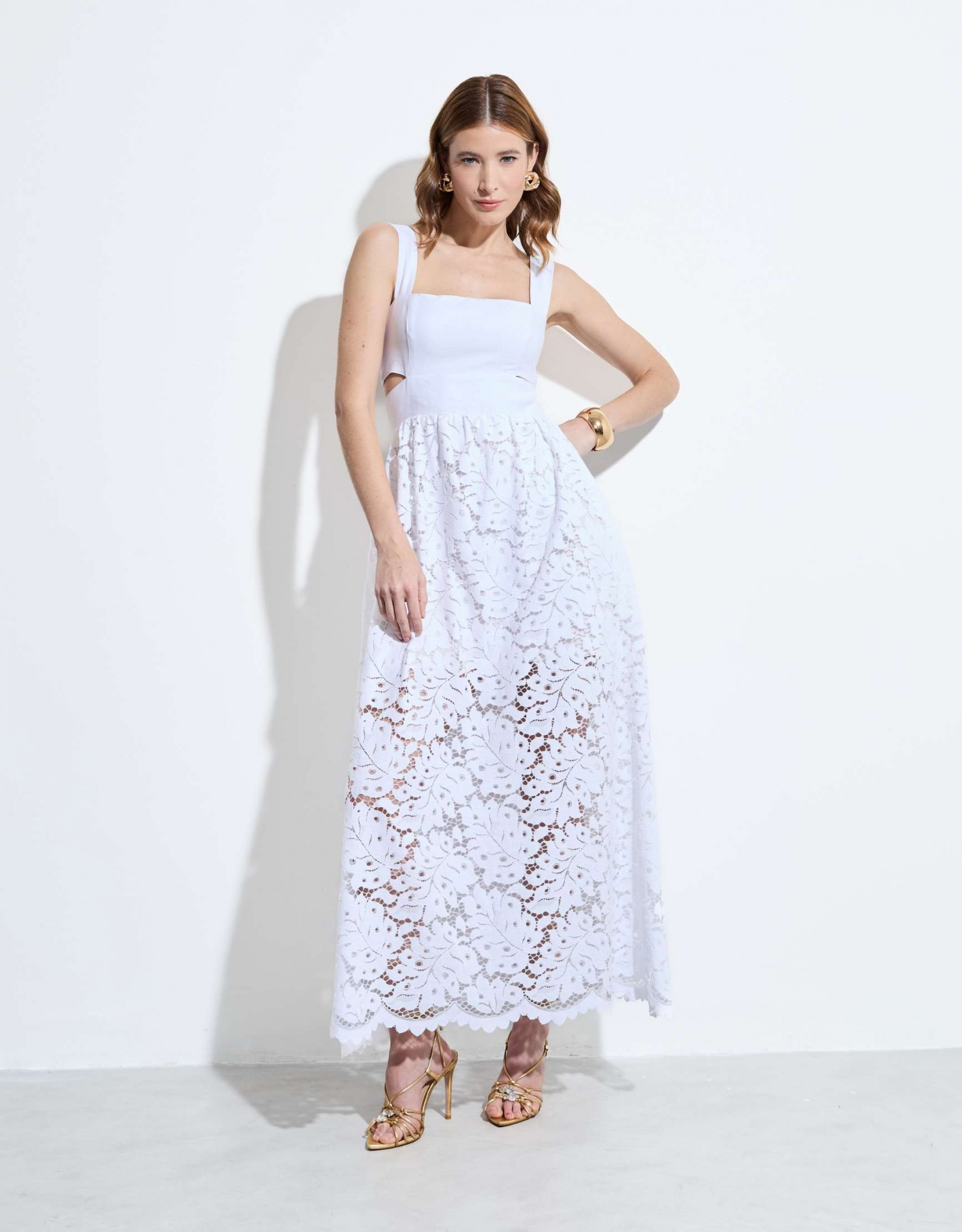 Vestido Maiolli Midi de Renda Branco