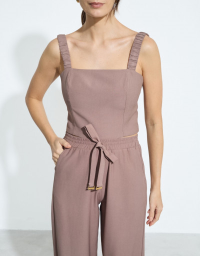 Calça Reta Amarração Cami Mousse