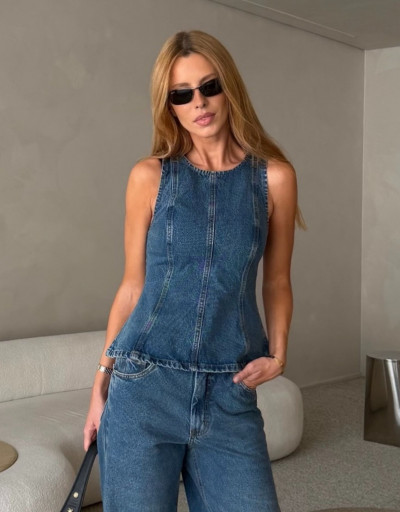 Blusa Jeans Peplum Porto Índigo