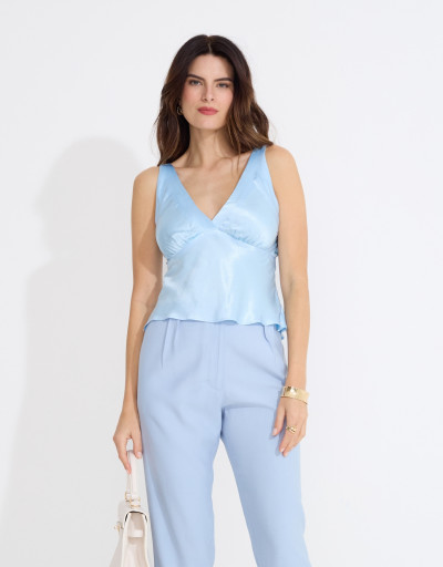 Blusa Cetim Hadid Sky Blue