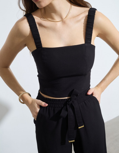 Calça Reta Amarração Cami  Preto