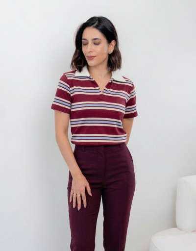 Blusa Polo Listrada Roma Marsala