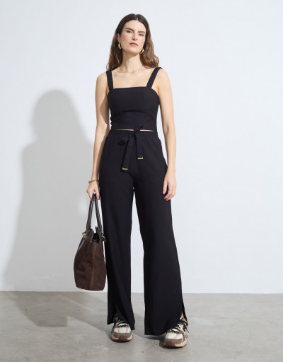 Calça Reta Amarração Cami  Preto