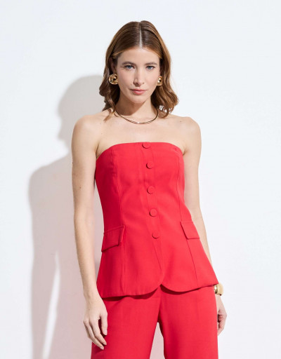 Corselet Ajustado Recortes Quebec Vermelho