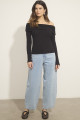 Blusa Ombro a Ombro Malha Italia Preto