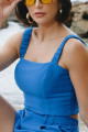 Top Cropped Alfaiataria Orbe Azul Cobalto