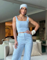 Top Cropped Listrado Macarella Azul